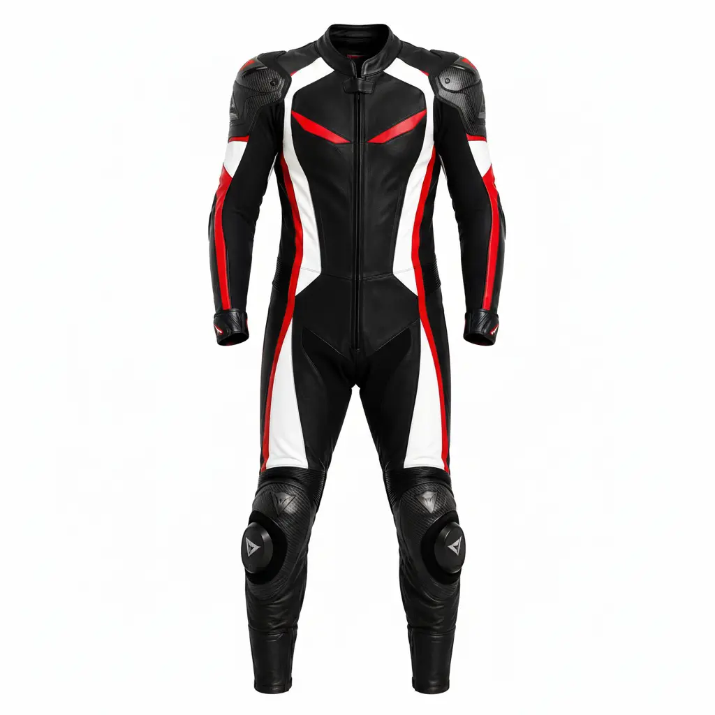 Dainese レーシングレザースーツ 黒・赤・白 Dainese Men's Leather Motorcycle Racing Suit – Black White Red Edition