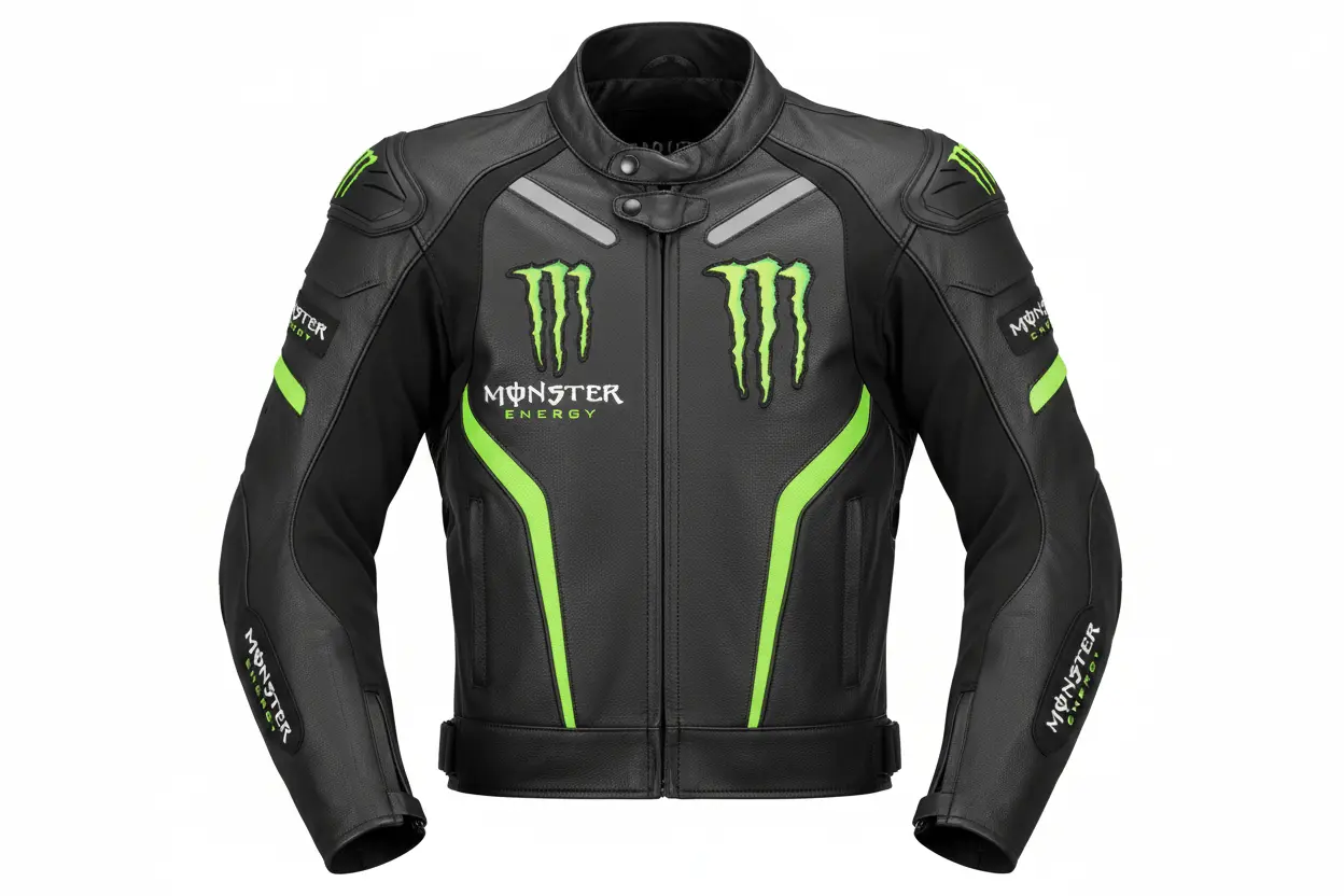 Monster Energy Motorcycle Leather Racing Jacket – Black Green