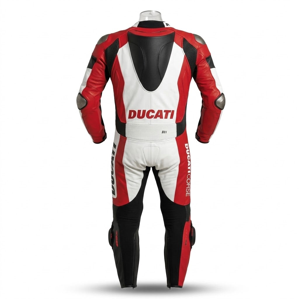 Ducati Corse Leather Racing Bundle – Suit, Gloves & Boots | White/Red/Black