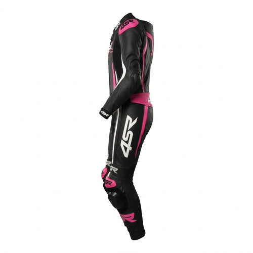 4SR Women's Leather Motorcycle Racing Suit – Black, Pink & White