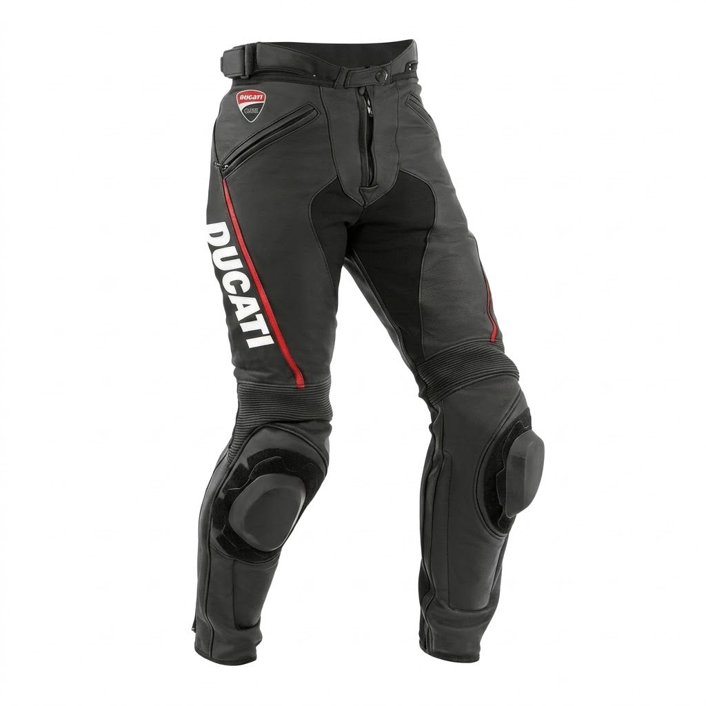 Ducati Corse Leather Motorcycle Racing Pant – Black/Red