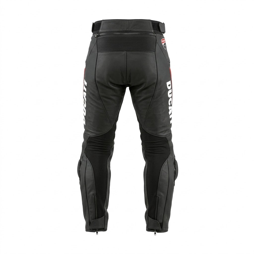 Ducati Corse Leather Motorcycle Racing Pant – Black/Red