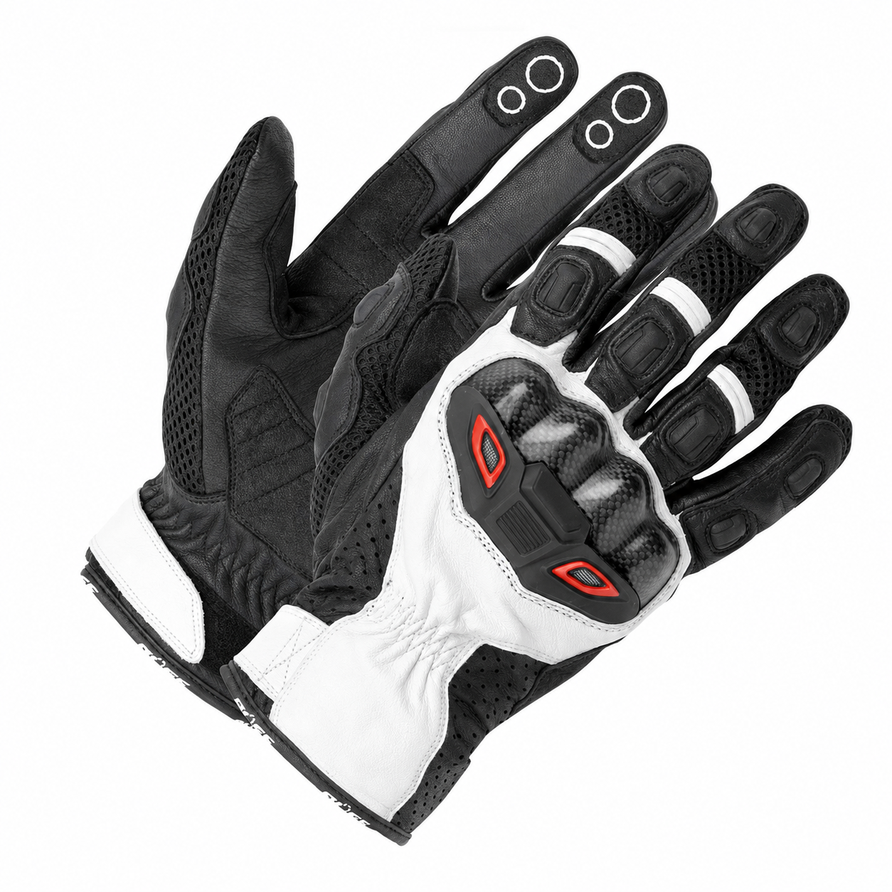 Zenith Star Sport Motorcycle Gloves — Black White | Carbon Knuckle Street Protection