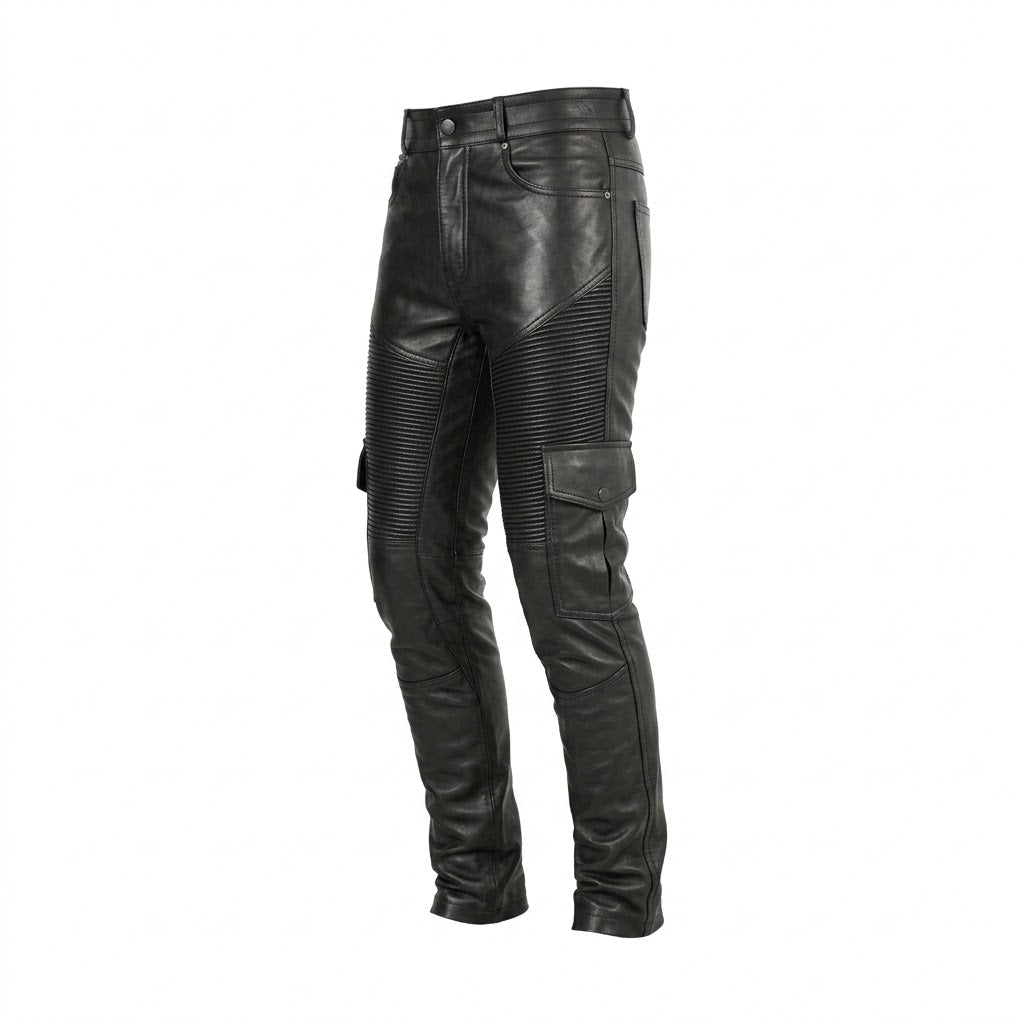 Gray cargo pants with multiple pockets on a white background
