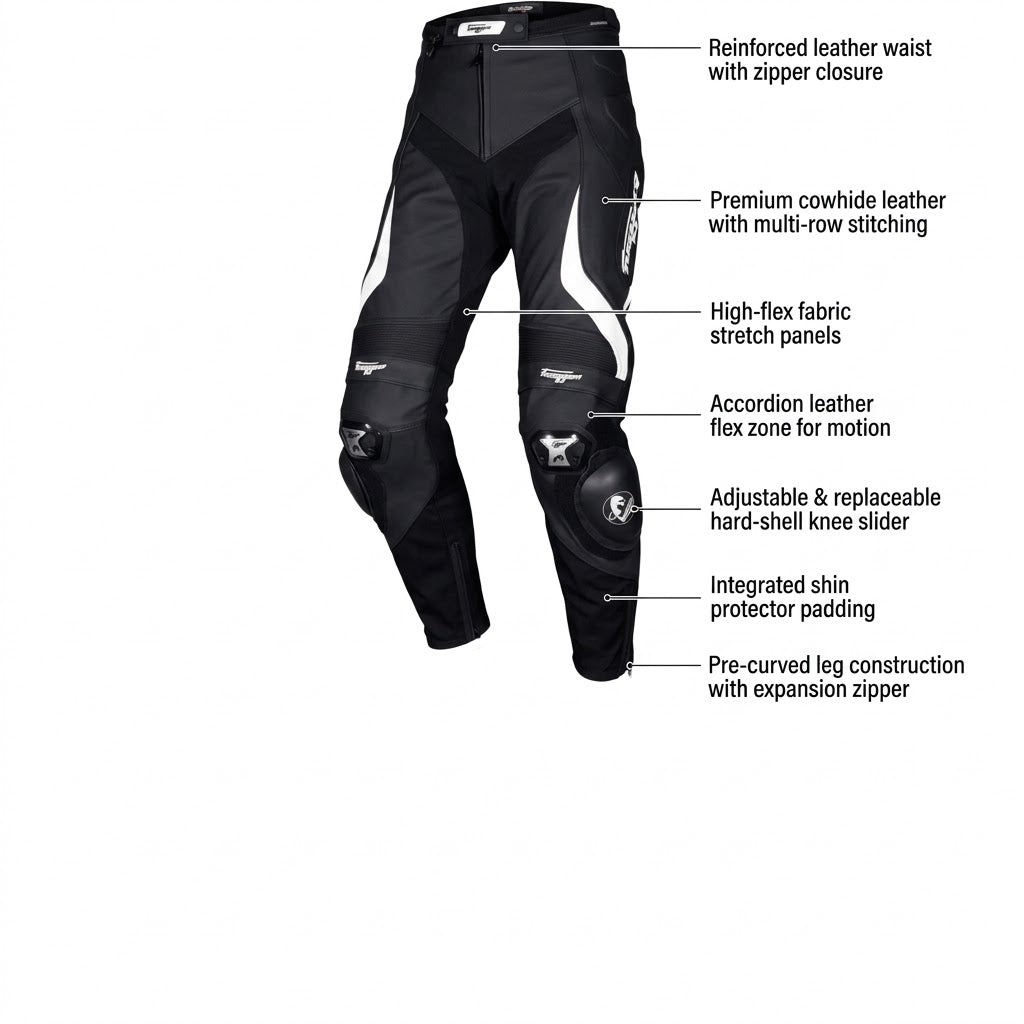 Furygan Leather Motorcycle Racing Pant – Black/White