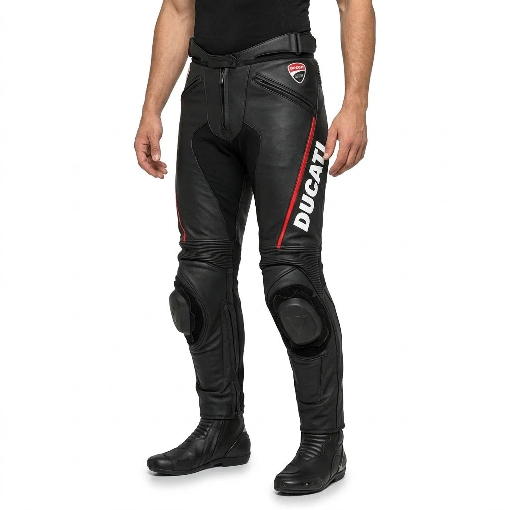 Ducati Corse Leather Motorcycle Racing Pant – Black/Red