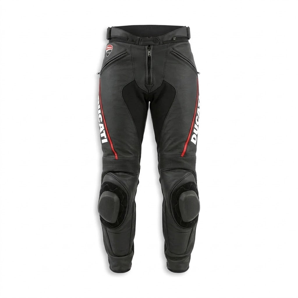 Ducati Corse Leather Motorcycle Racing Pant – Black/Red