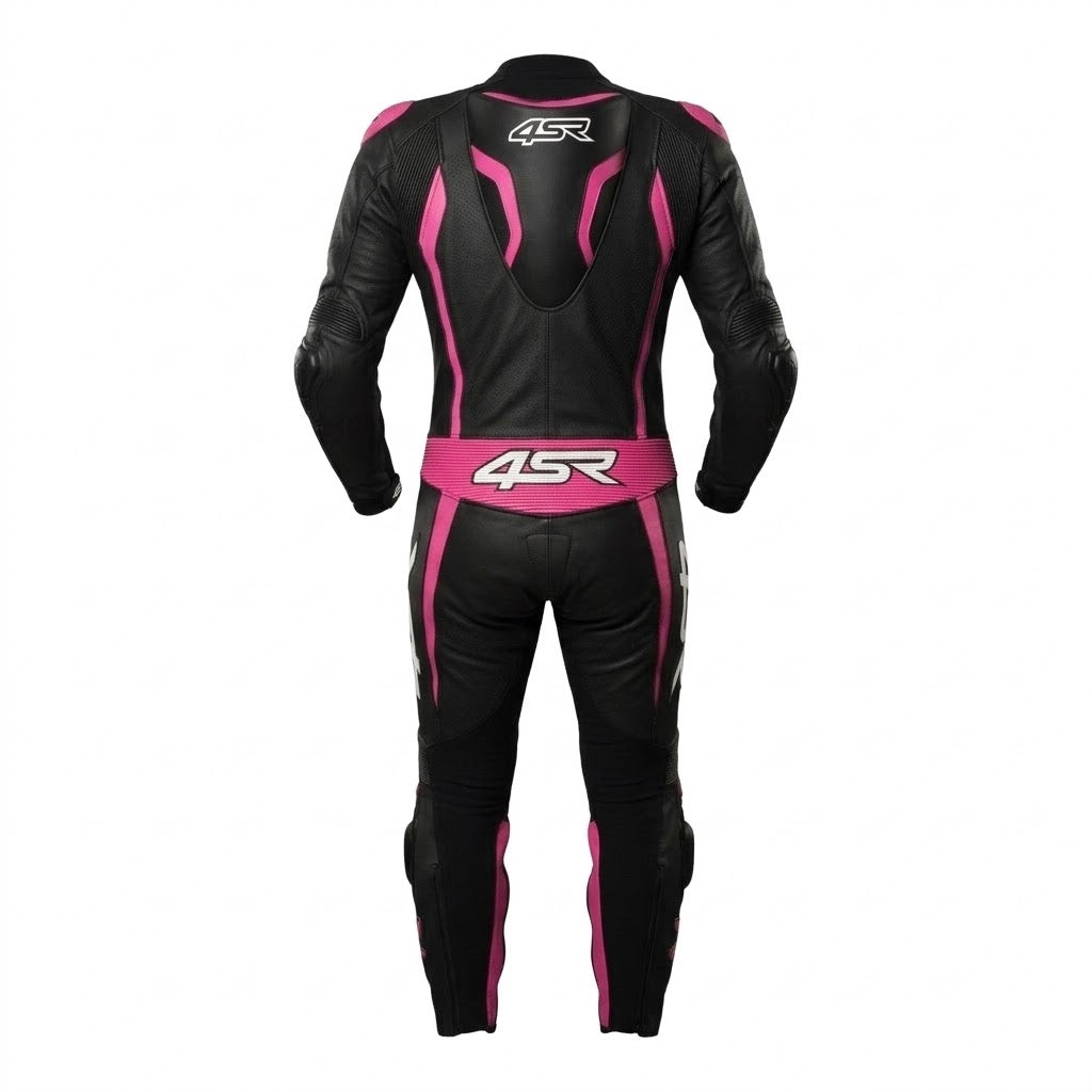 4SR Women's Leather Motorcycle Racing Suit – Black, Pink & White