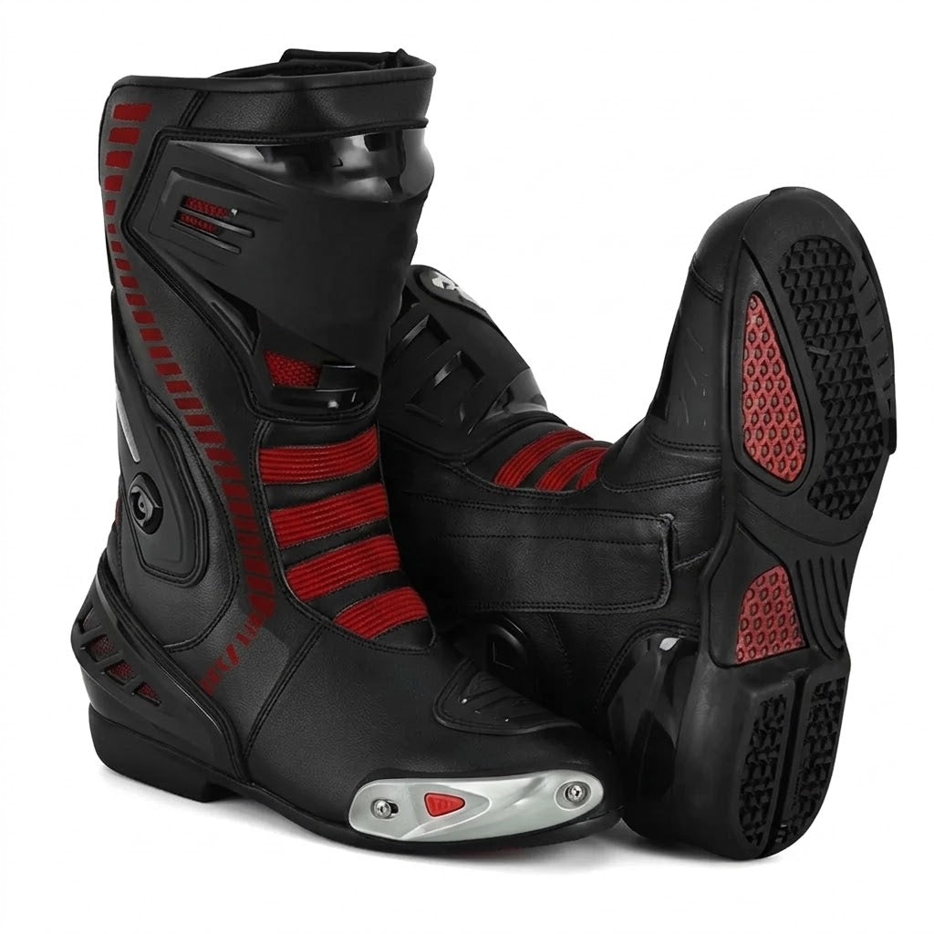 Eagle Moto Sport Rider Bundle – 2-Piece Textile Suit, Gloves & Boots | Black/Red/Grey