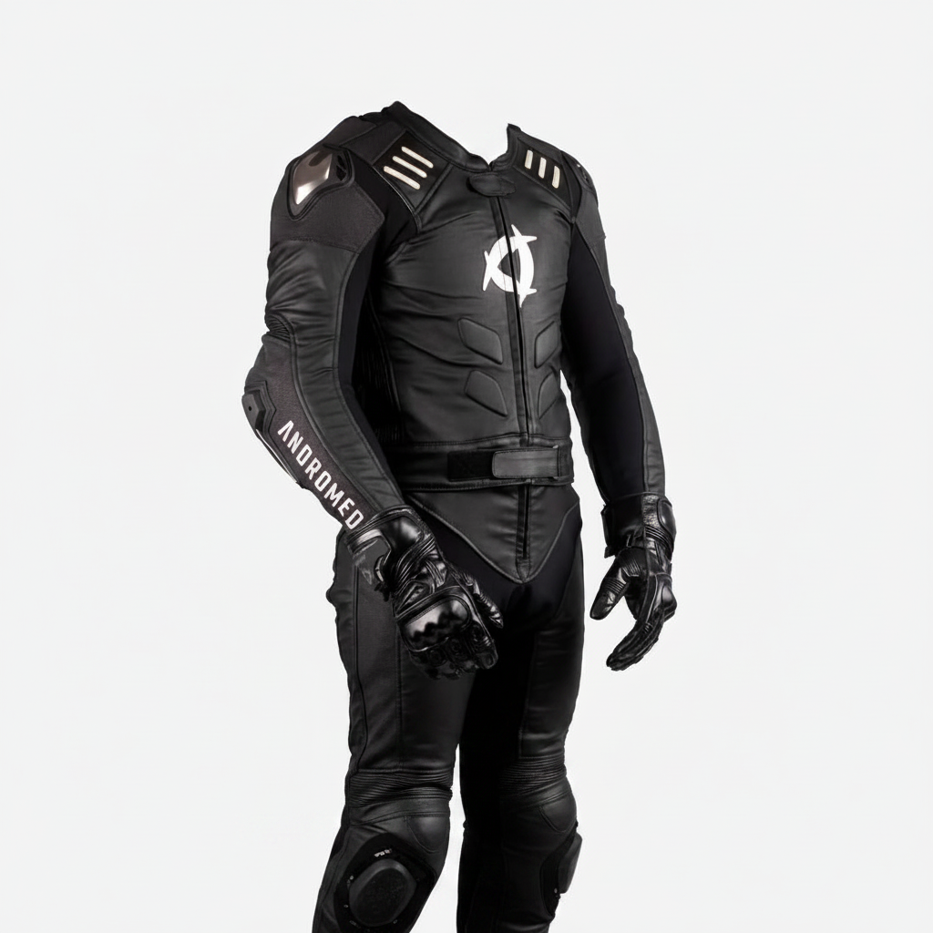 Andromeda Men's Leather Motorcycle Racing Suit - All Black Stealth
