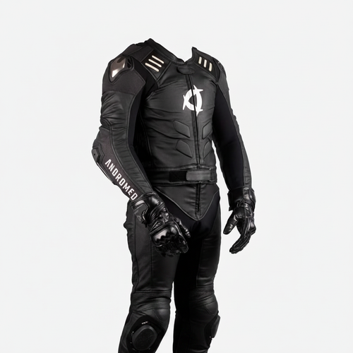 Andromeda Men's Leather Motorcycle Racing Suit - All Black Stealth