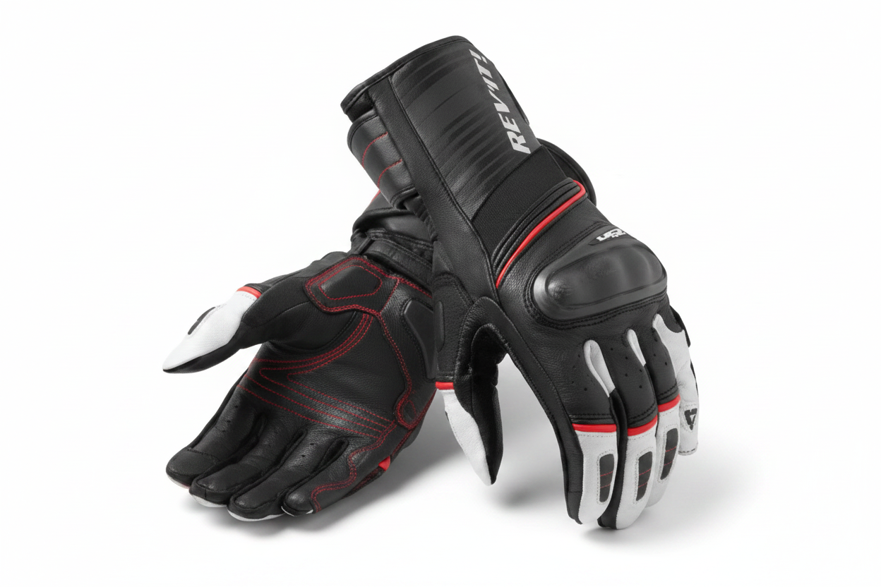 REV'IT Motorcycle Racing Gloves Black White Red Premium Leather Pair