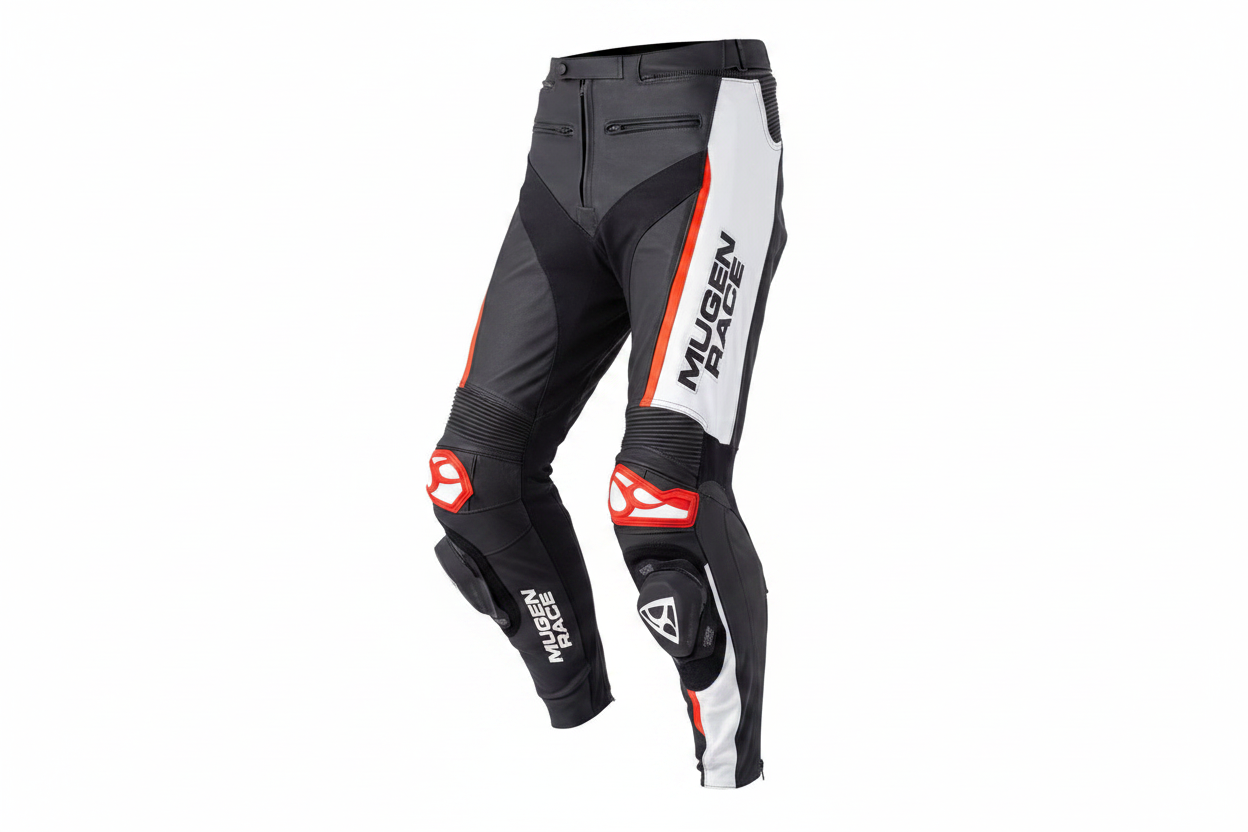 Mugen Race Leather Motorcycle Racing Trouser Black White Red