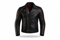 Classic Biker Leather Motorcycle Jacket Black Red Accent