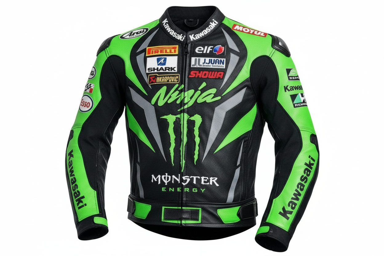 Kawasaki Ninja Monster Energy Green Black Leather Motorcycle Jacket