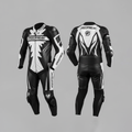SpeedFreak Men's Leather Motorcycle Racing Suit - Black White Sunburst Front Back View
