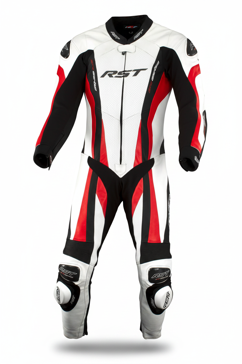 RST Pro Series CPX-C Men's One-Piece Motorcycle Racing Leather Suit White Black Red