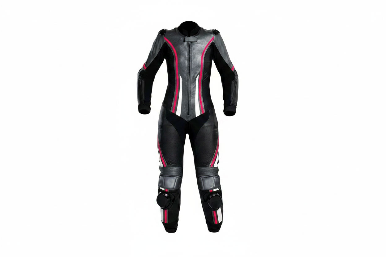 Eagle Moto Women's Black Grey Pink Leather Motorcycle Racing Suit