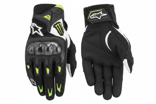 Alpinestars SMX-2 Air Carbon Monster Energy Edition Gloves Black White Neon Green Carbon Fiber Knuckle