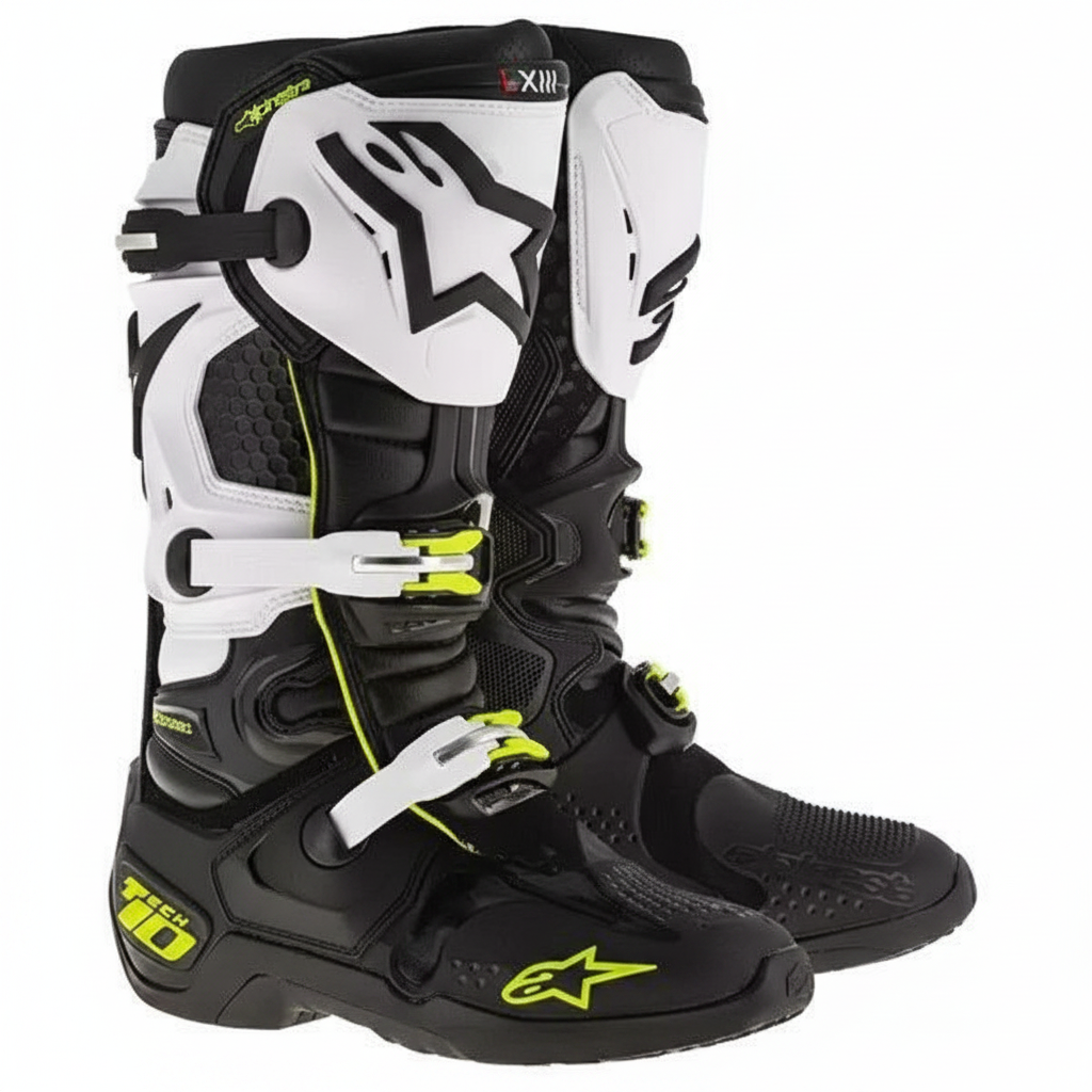 Alpinestars Tech 10 MX Motocross Enduro Boots - Black White Neon Yellow