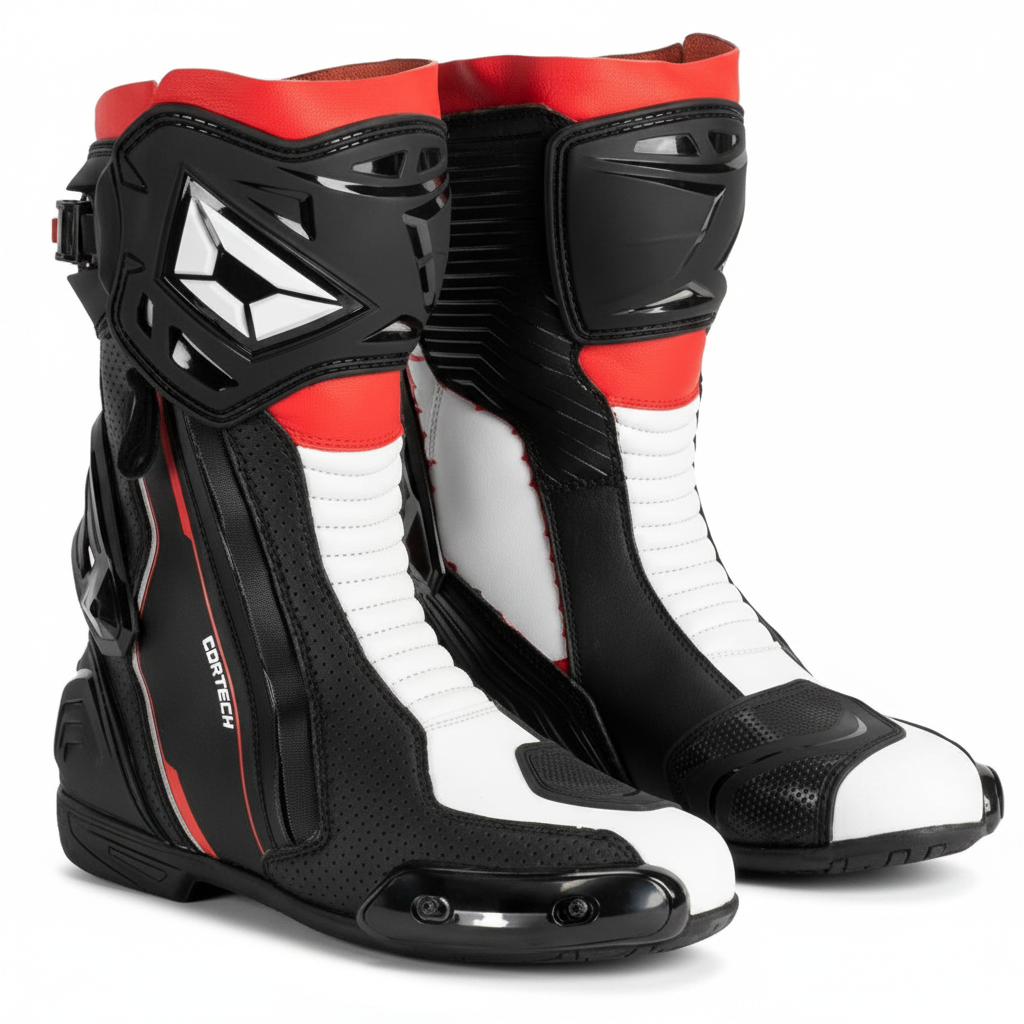 Gritech Men's Motorcycle Racing Boots - Black White Red