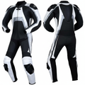Eagle Moto Storm Rider Men's Leather Motorcycle Racing Suit - Black White Front and Back View