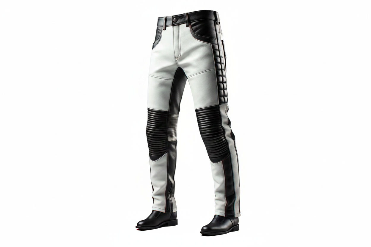 Leather Motorcycle Riding Pant White Black