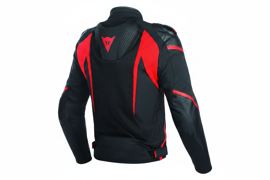 Dainese Sport Leather Motorcycle Jacket Back View Black Red