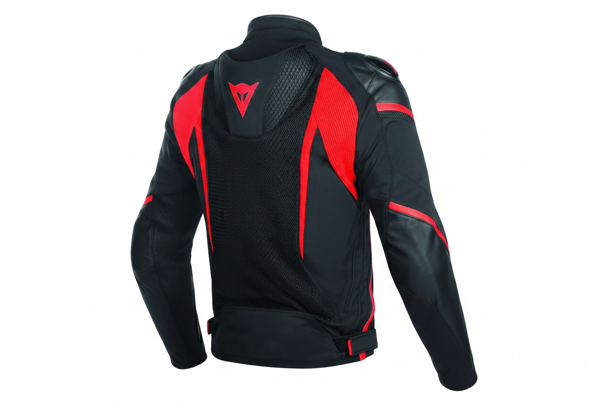 Dainese Sport Leather Motorcycle Jacket Back View Black Red