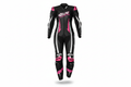 4SR Women's Black Pink White Leather Motorcycle Racing Suit Front View