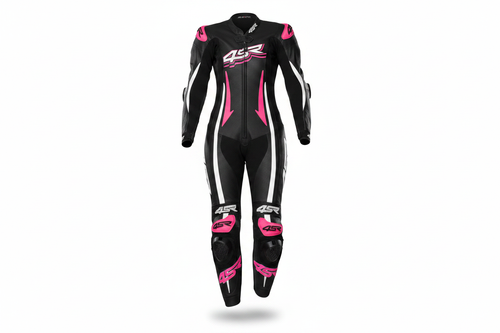 4SR Women's Black Pink White Leather Motorcycle Racing Suit Front View