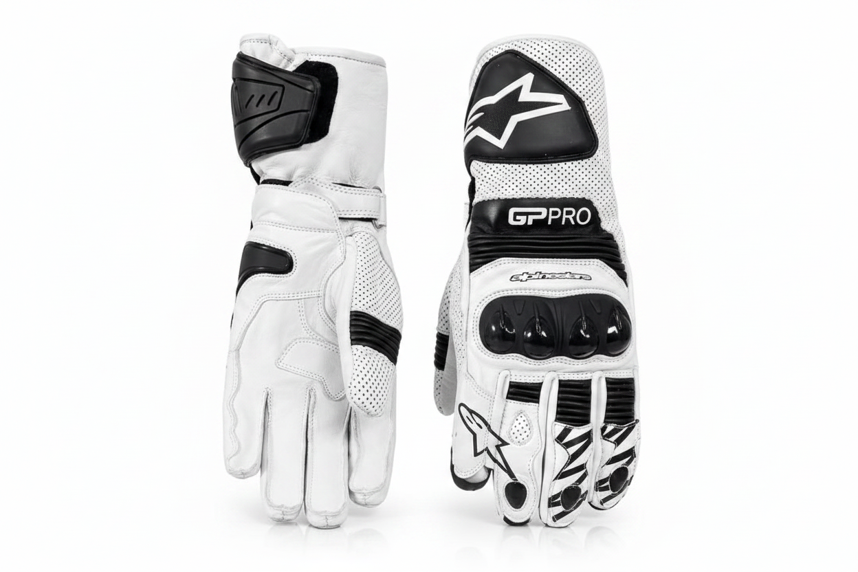 Alpinestars GP Pro Motorcycle Racing Gloves White Black Multi-Dome Knuckle Perforated Leather Pair