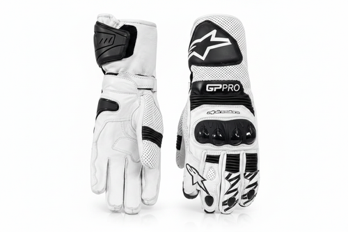 Alpinestars GP Pro Motorcycle Racing Gloves White Black Multi-Dome Knuckle Perforated Leather Pair