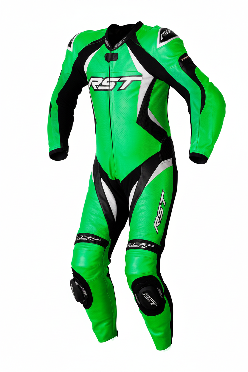RST Tractech Evo 4 Men's One-Piece Motorcycle Racing Leather Suit Neon Green Black White