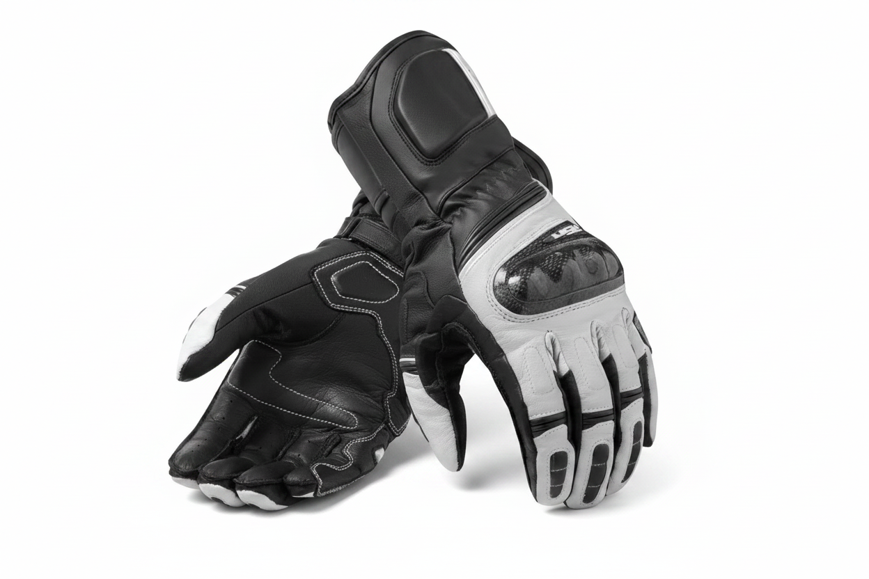 REV'IT Motorcycle Racing Gloves Black Silver Carbon Fiber Knuckle Premium Leather Pair