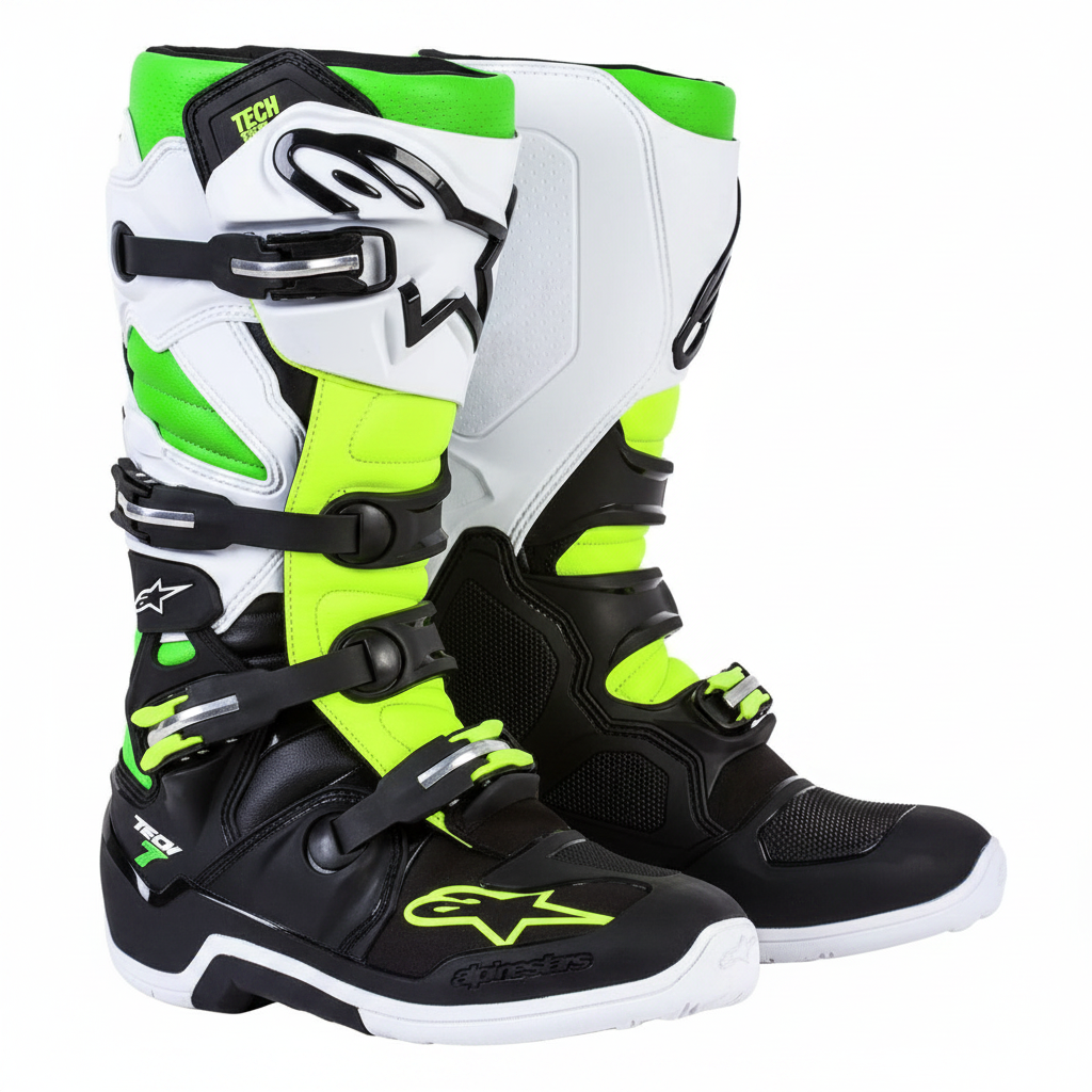 Alpinestars Tech 7 MX Motocross Boots - Black White Neon Yellow Green Vegas Edition