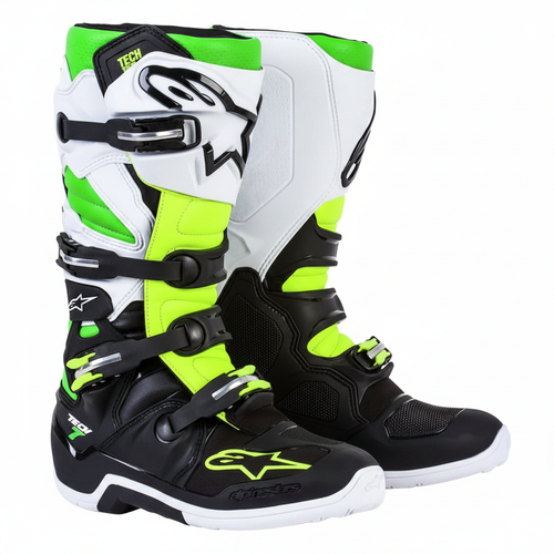 Alpinestars Tech 7 MX Motocross Boots - Black White Neon Yellow Green Vegas Edition