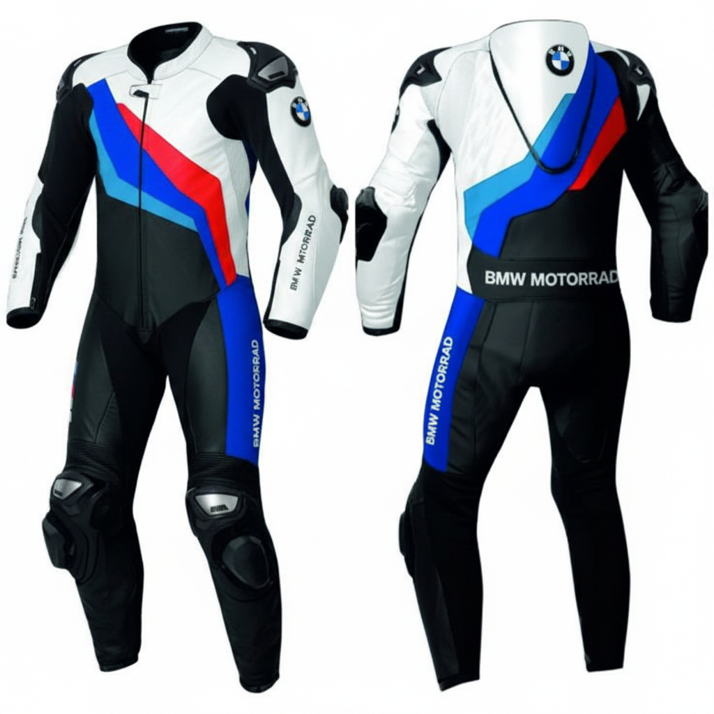 BMW Motorrad Men's Leather Motorcycle Racing Suit - Black White Blue Red M Sport