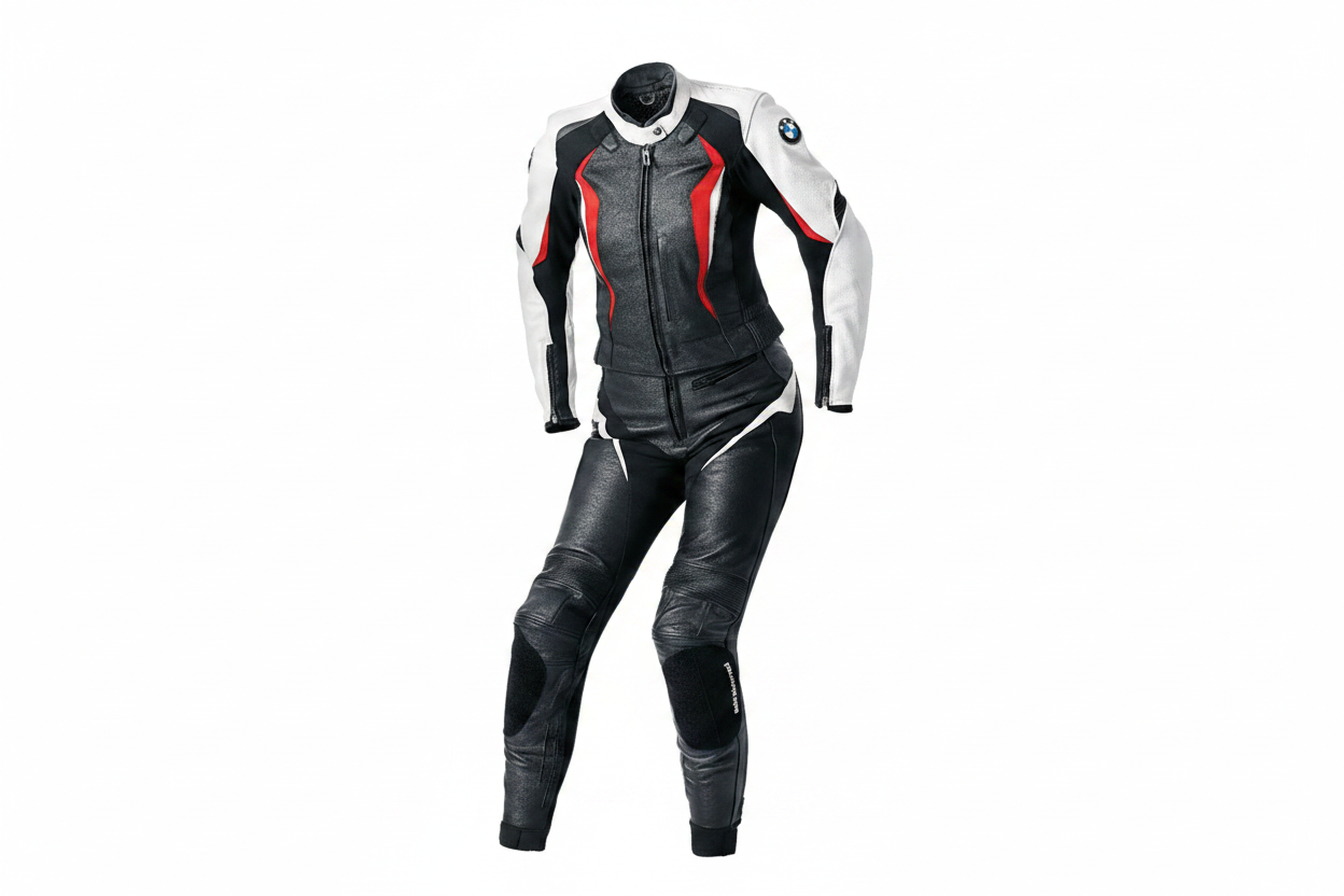 BMW Motorrad Women's Two-Piece Black White Red Leather Racing Suit