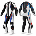 Dainese Men's Leather Motorcycle Racing Suit - White Blue Red Edition Front Back View