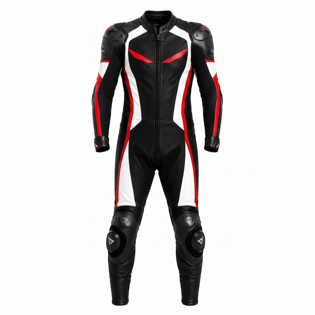 Dainese Men's Leather Motorcycle Racing Suit - Black White Red Edition