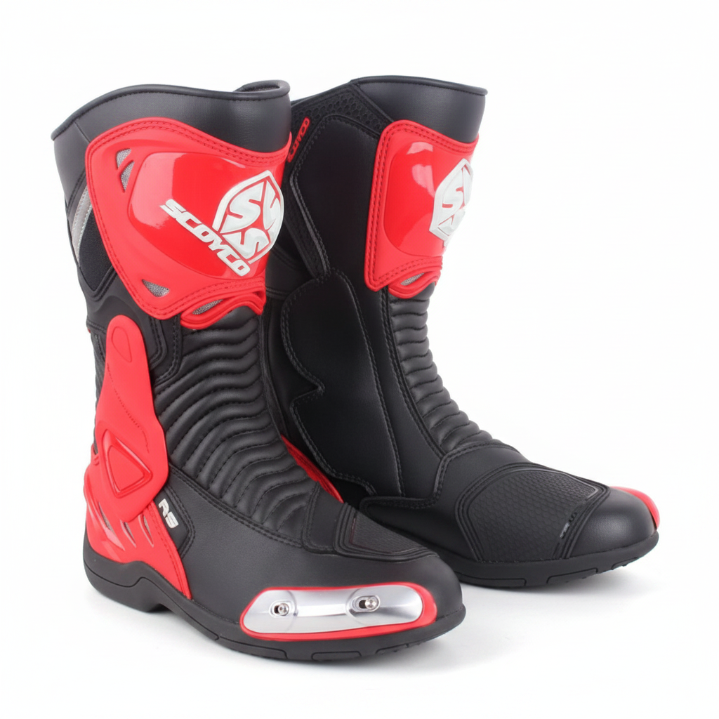 Scoyco Men's Motorcycle Racing Boots - Black Red