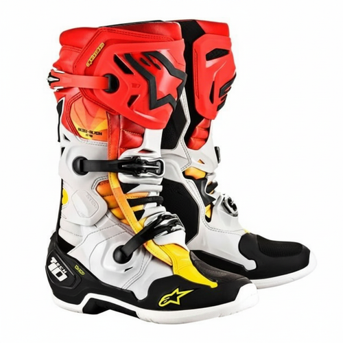 Alpinestars Tech 10 MX Motocross Boots - Red White Black Neon Yellow Dakar Edition