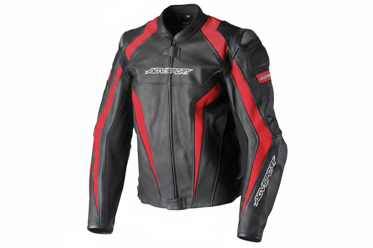AGVSport Leather Motorcycle Jacket Black Red Front View