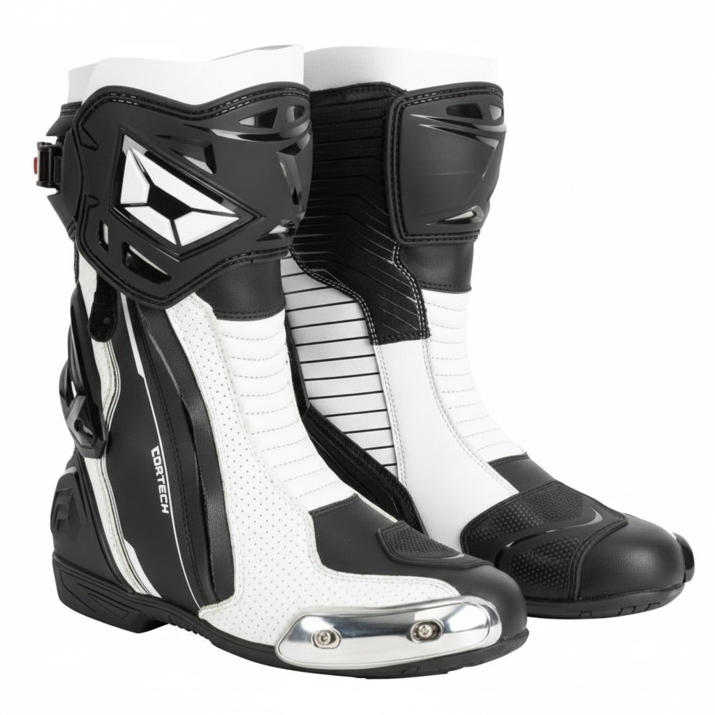 Cortech Men's Motorcycle Racing Boots - Black White