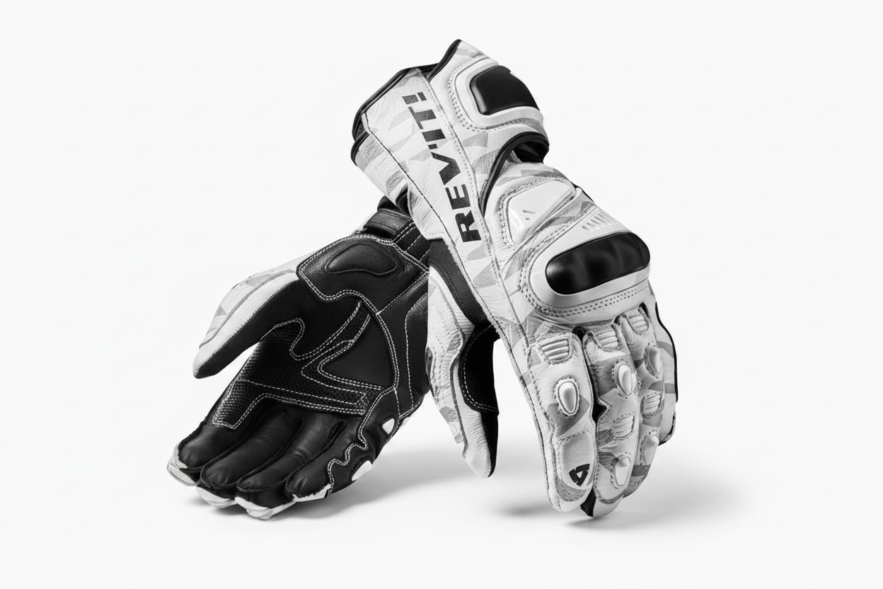 REV'IT Champion Motorcycle Racing Gloves White Black Individual Finger Armor Premium Leather Pair