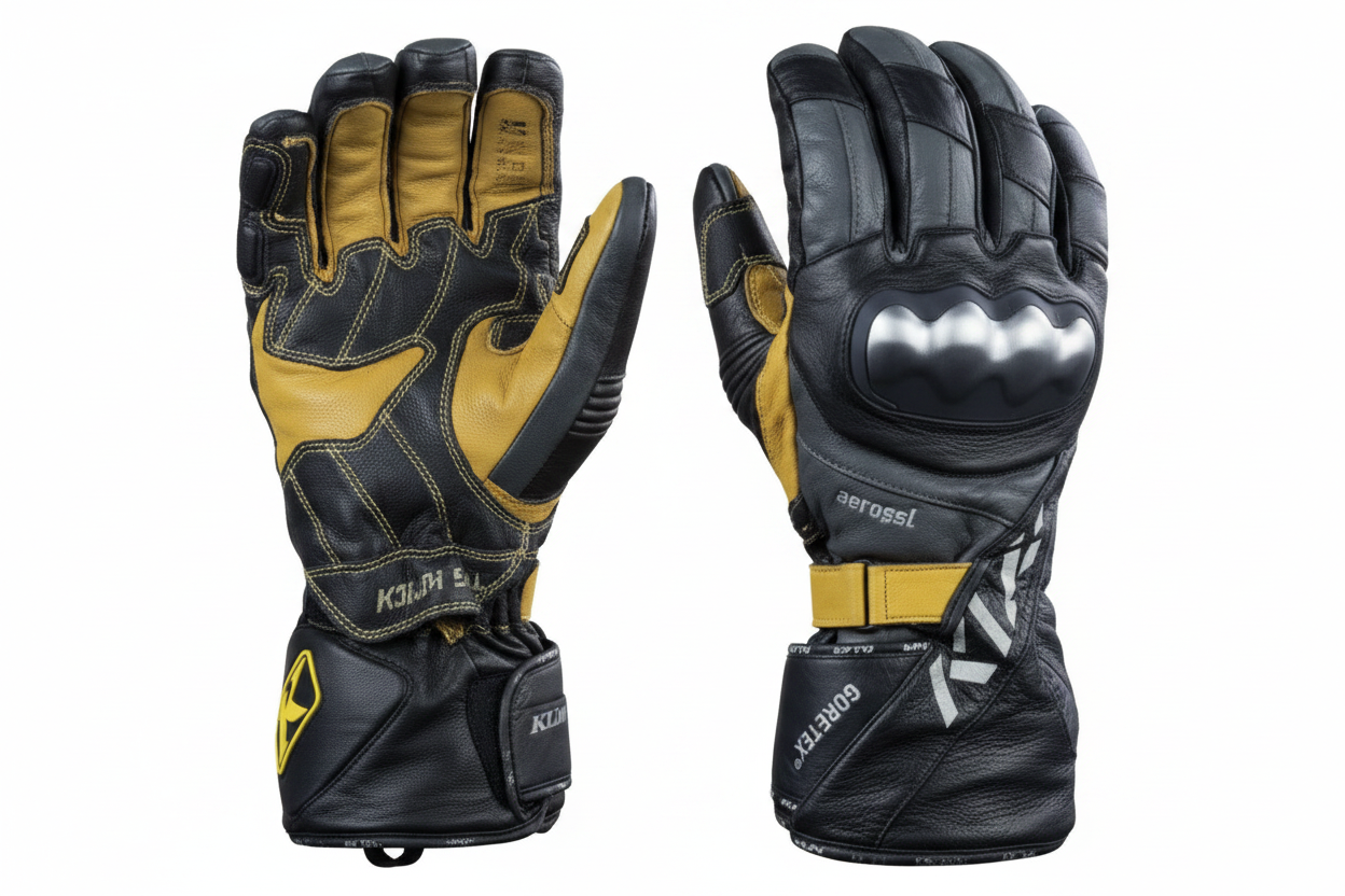 Klim Motorcycle Adventure Touring Gloves Black Gold GORE-TEX Waterproof Hard Knuckle Armor