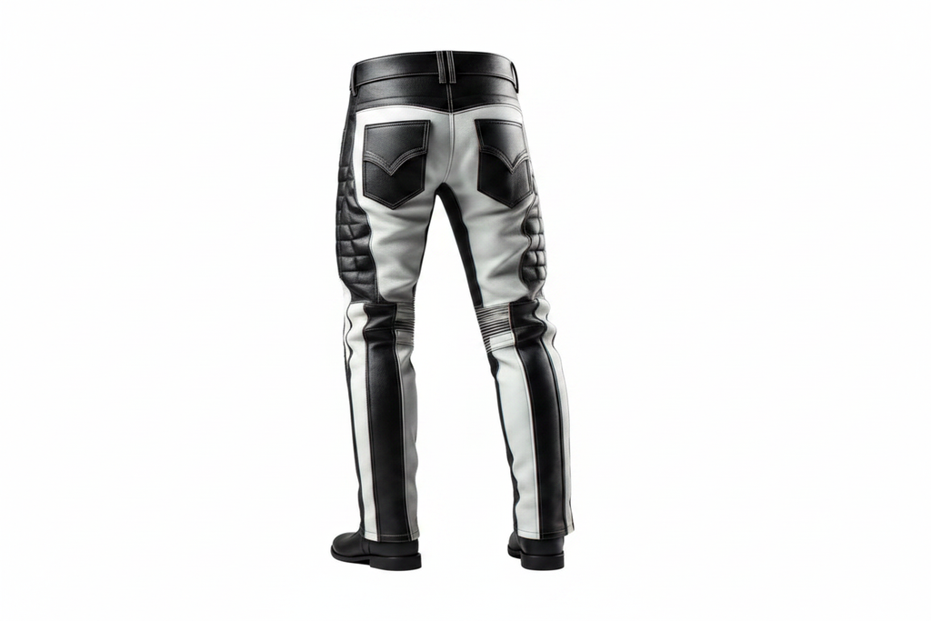 Leather Motorcycle Riding Pant White Black – Back View