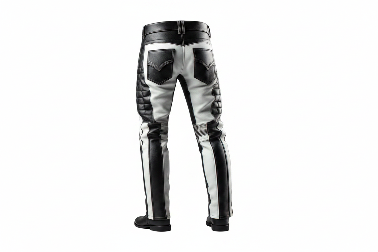 Leather Motorcycle Riding Pant White Black – Back View