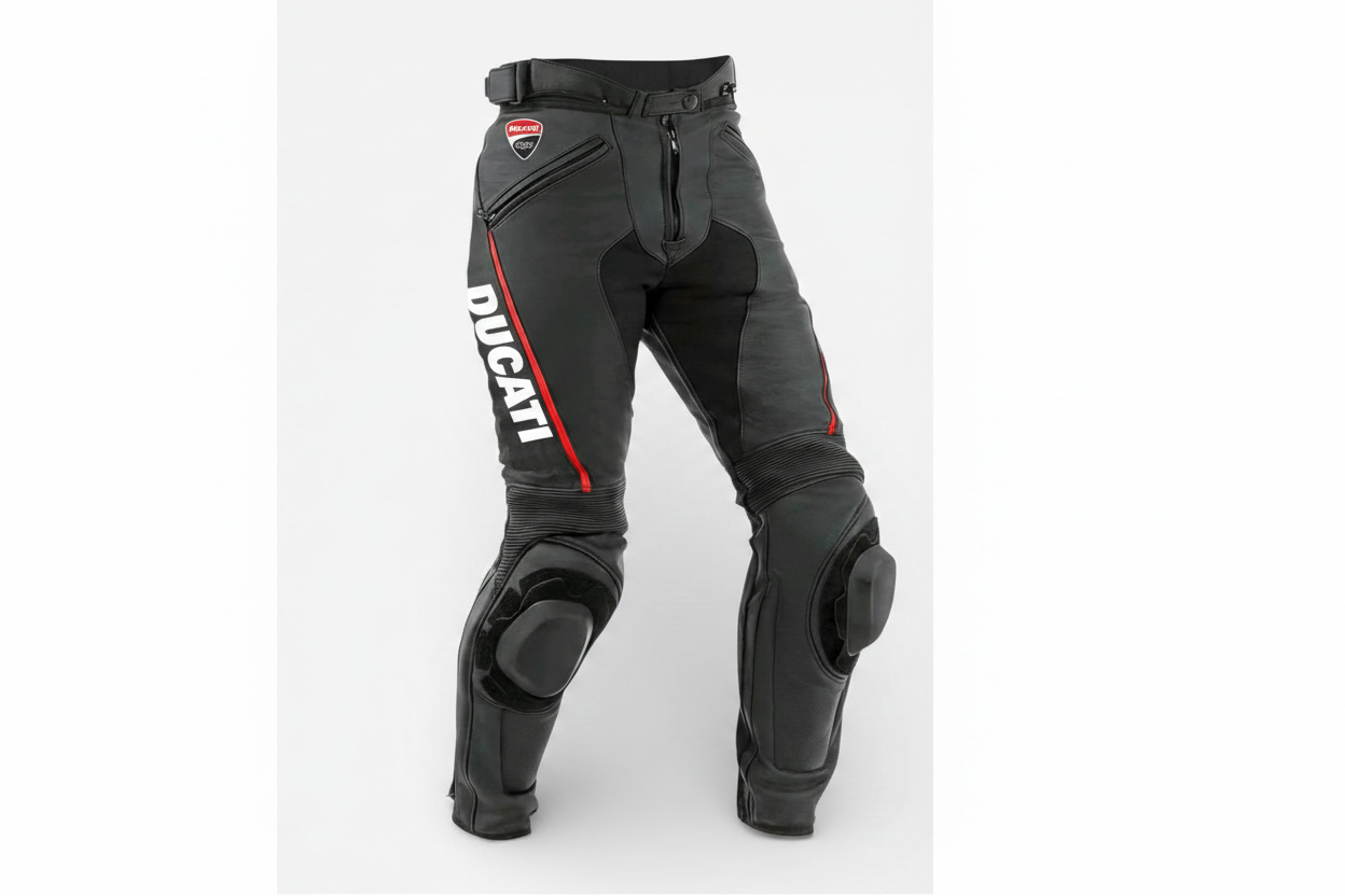 Ducati Corse Leather Motorcycle Racing Trouser Black Red
